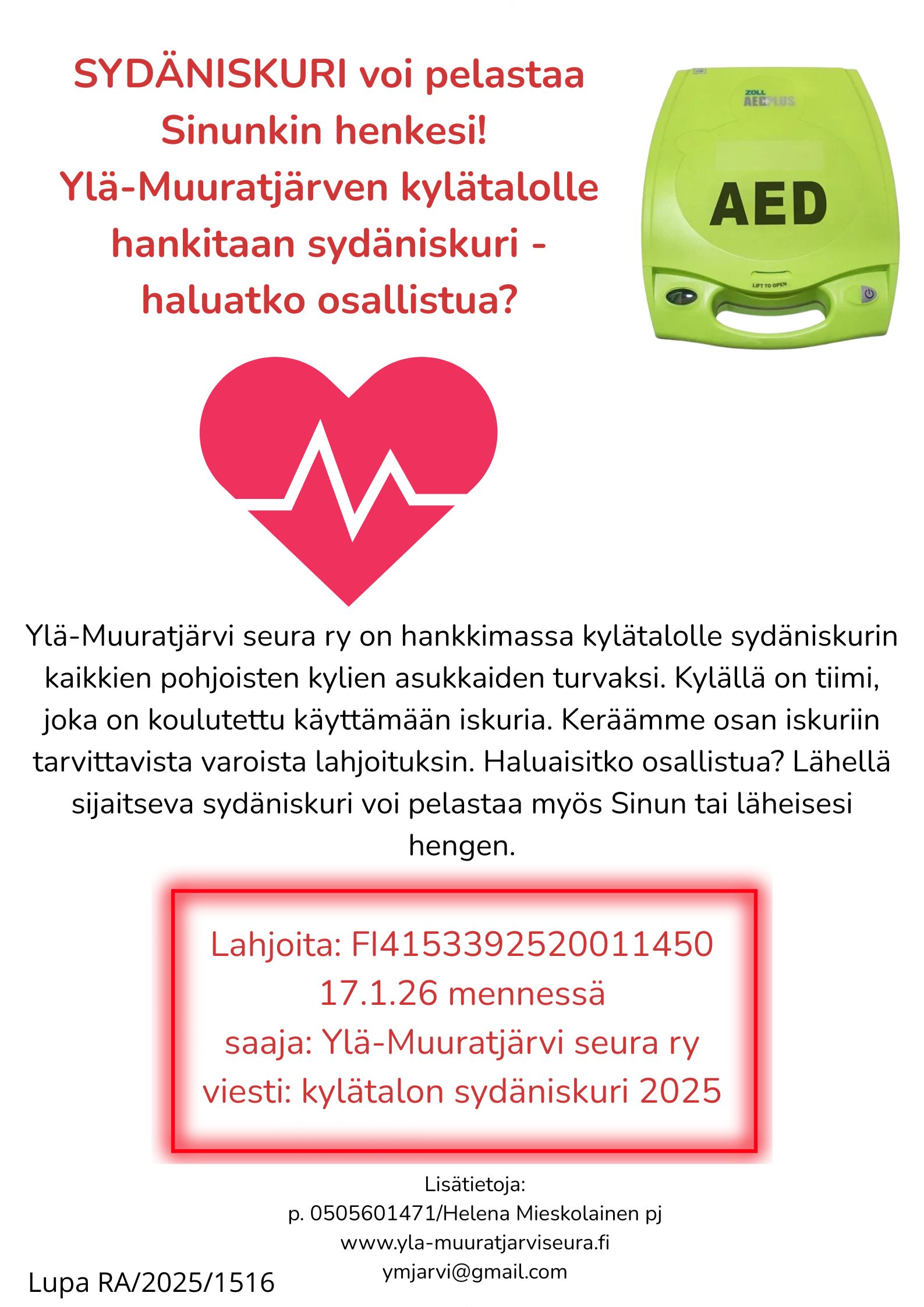 Osallistu sydäniskurin hankintaan lahjoittamalla 17.1.2026 mennessä!