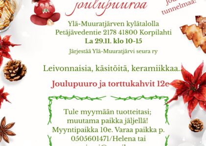Joulumyyjäiset & joulupuuro la 29.11. klo 10-15