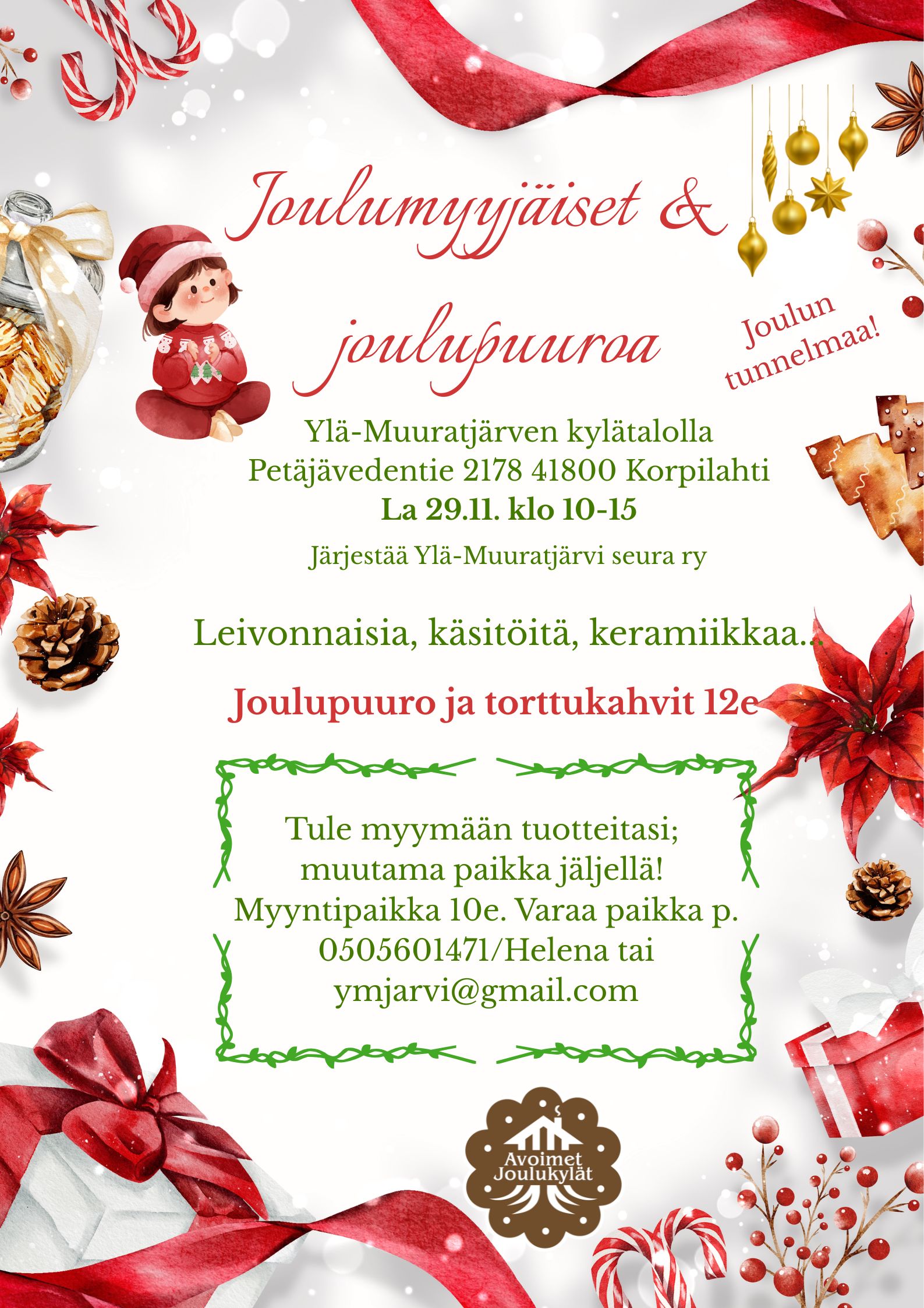 Joulumyyjäiset & joulupuuro la 29.11. klo 10-15